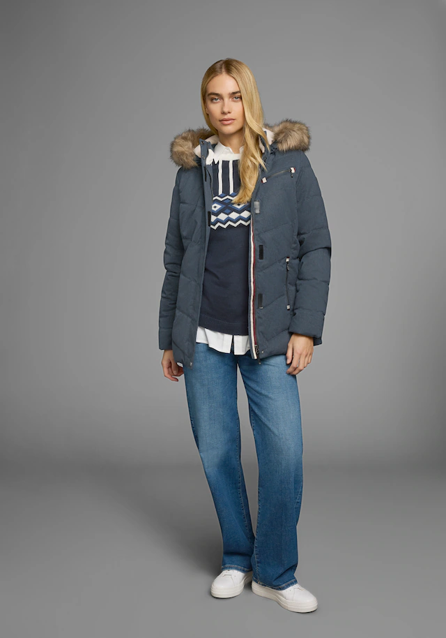 Polarino Steppjacke mit Kapuze mit abnehmbarer Kapuze, mit Fellimitat, viele Taschen