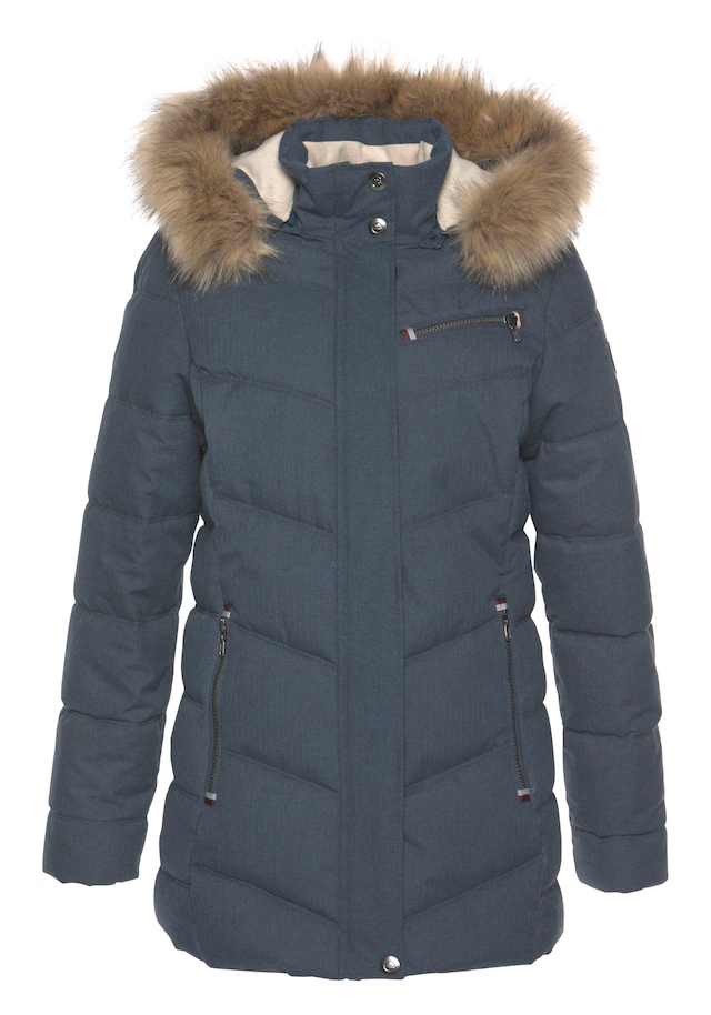 Polarino Steppjacke mit Kapuze mit abnehmbarer Kapuze, mit Fellimitat, viele Taschen