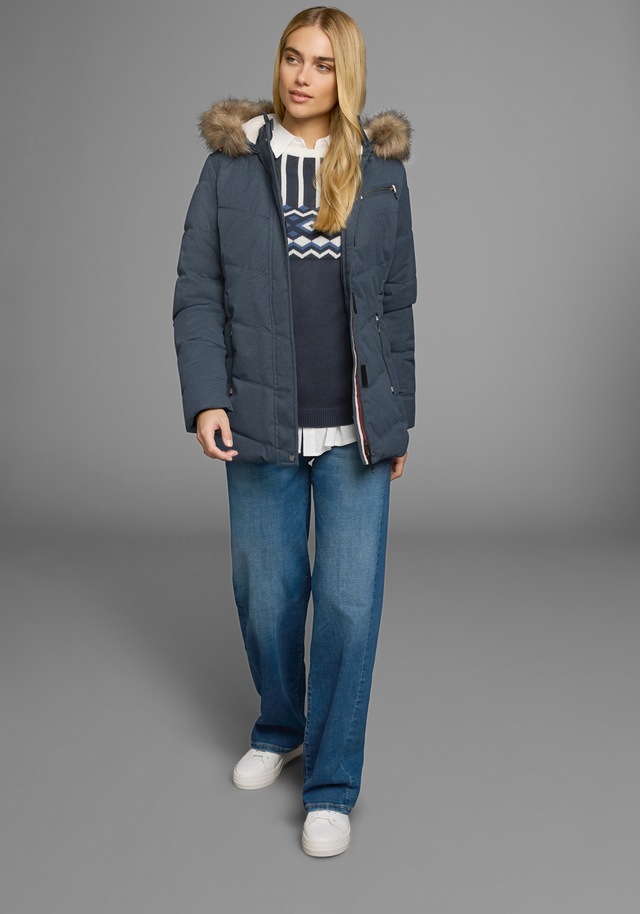 Polarino Steppjacke mit Kapuze mit abnehmbarer Kapuze, mit Fellimitat, viele Taschen