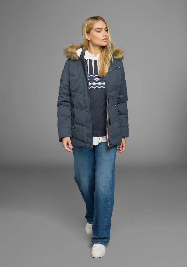 Polarino Steppjacke mit Kapuze mit abnehmbarer Kapuze, mit Fellimitat, viele Taschen
