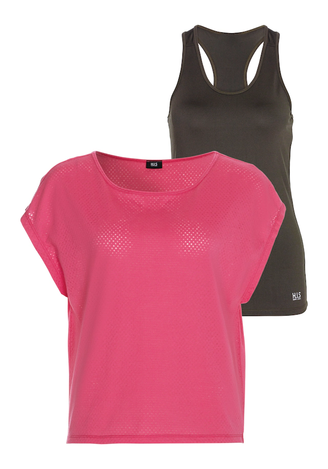 H.I.S Trainingsshirt »2-tlg. Shirt & Top« Spar-Set, 2 Stk. Kurzarm, bequeme Passform, sportlich, atmungsaktives Material
