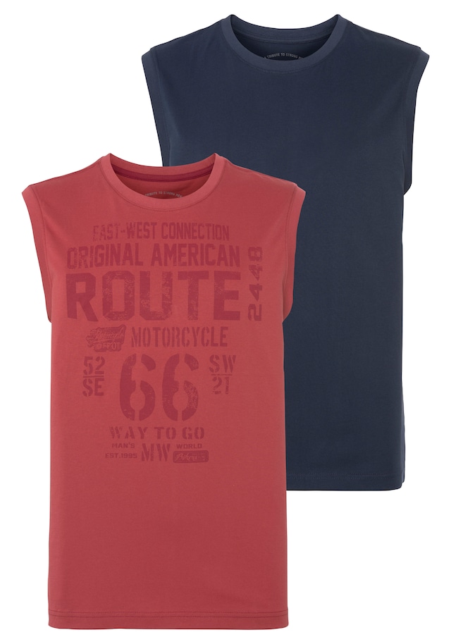 Man's World Muscleshirt 2er-Pack, ärmellos, bedruckt, Rundhalsausschnitt, aus 100% Baumwolle