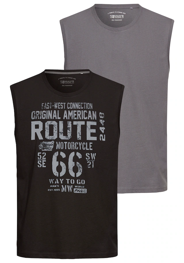 Man's World Muscleshirt 2er-Pack, ärmellos, bedruckt, Rundhalsausschnitt, aus 100% Baumwolle