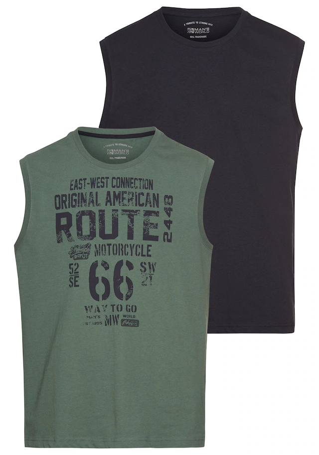 Man's World Muscleshirt 2er-Pack, ärmellos, bedruckt, Rundhalsausschnitt, aus 100% Baumwolle