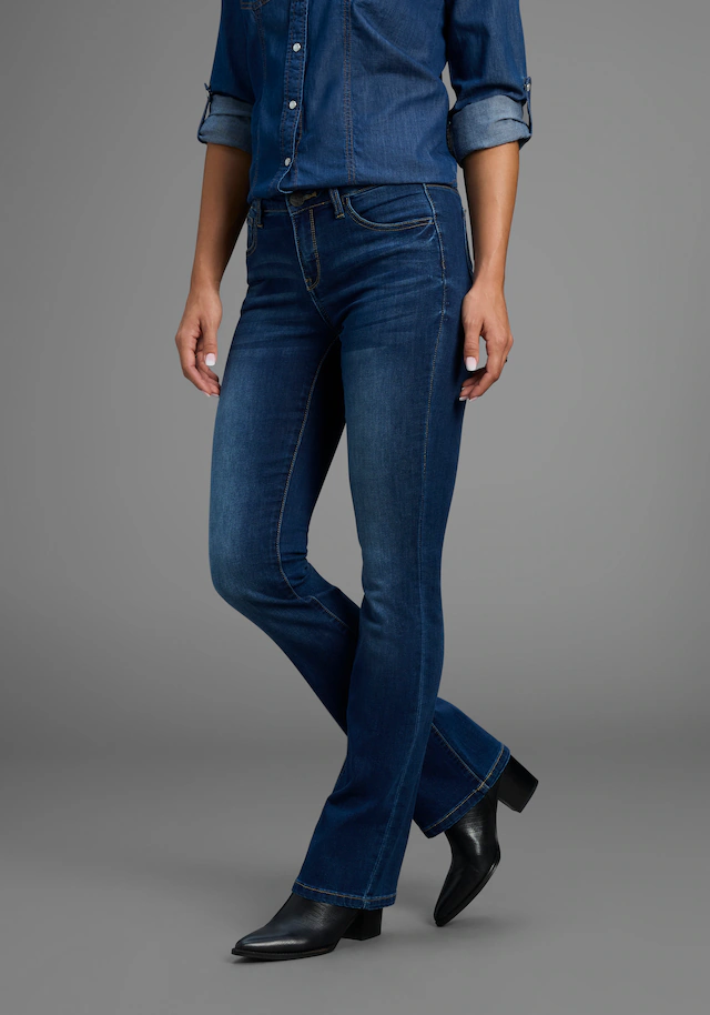 Arizona Bootcut-Jeans »Ultra-Stretch« normale Passform, Baby-Bootcut, Used-Look-Waschung