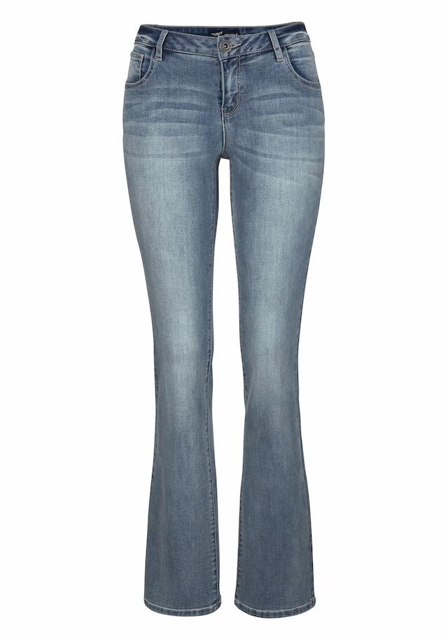 Arizona Bootcut-Jeans »Ultra-Stretch« normale Passform, Baby-Bootcut, Used-Look-Waschung
