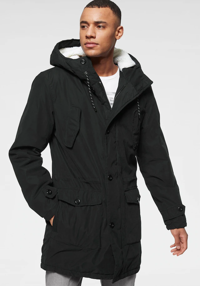 Bruno Banani Parka mit Kapuze Winterjacke mit Teddy Fleece gefüttert und anpassbarer Kapuze