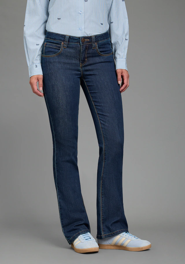 Arizona Bootcut-Jeans »Shaping« bootcut, Kontrastnähte, Used-Look-Waschung, niedrige Leibhöhe