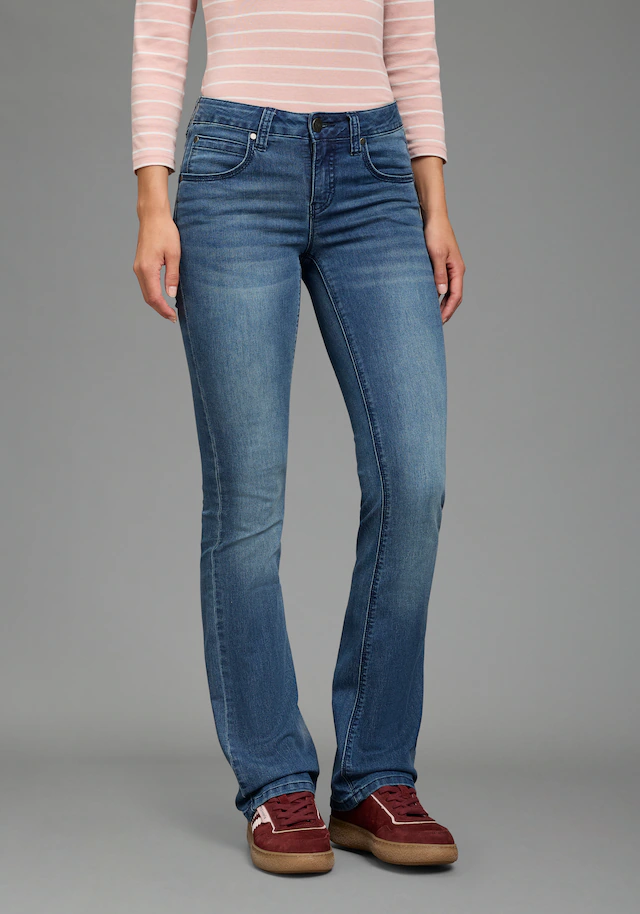 Arizona Bootcut-Jeans »Shaping« bootcut, Kontrastnähte, Used-Look-Waschung, niedrige Leibhöhe