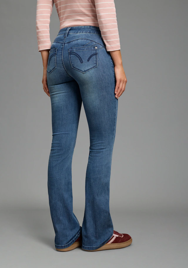 Arizona Bootcut-Jeans »Shaping« bootcut, Kontrastnähte, Used-Look-Waschung, niedrige Leibhöhe