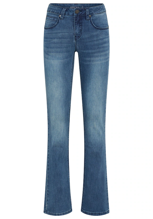 Arizona Bootcut-Jeans »Shaping« bootcut, Kontrastnähte, Used-Look-Waschung, niedrige Leibhöhe