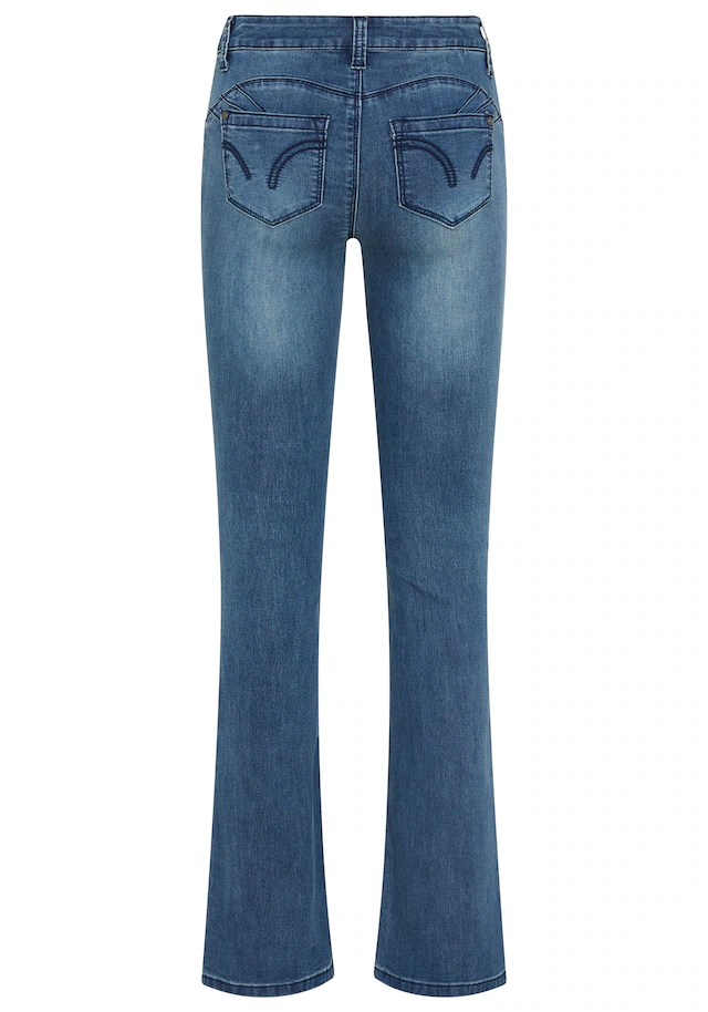 Arizona Bootcut-Jeans »Shaping« bootcut, Kontrastnähte, Used-Look-Waschung, niedrige Leibhöhe