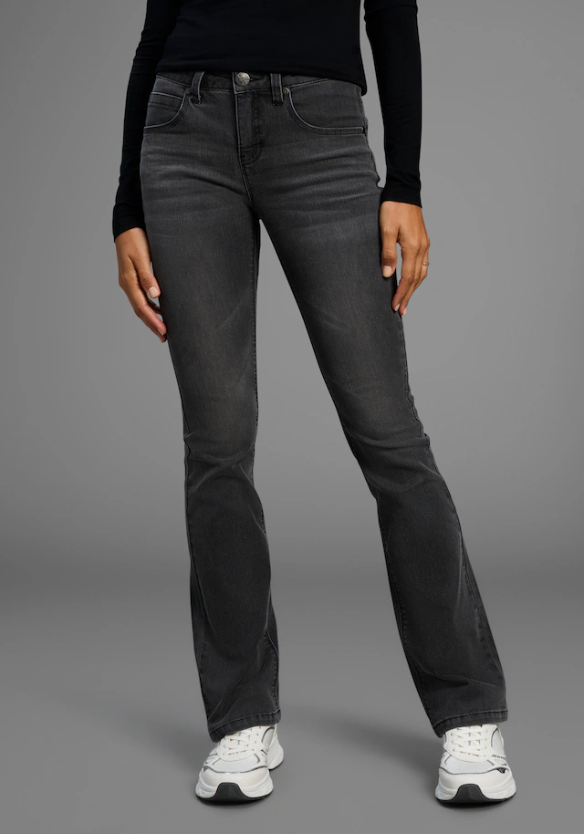 Arizona Bootcut-Jeans »Shaping« bootcut, Kontrastnähte, Used-Look-Waschung, niedrige Leibhöhe