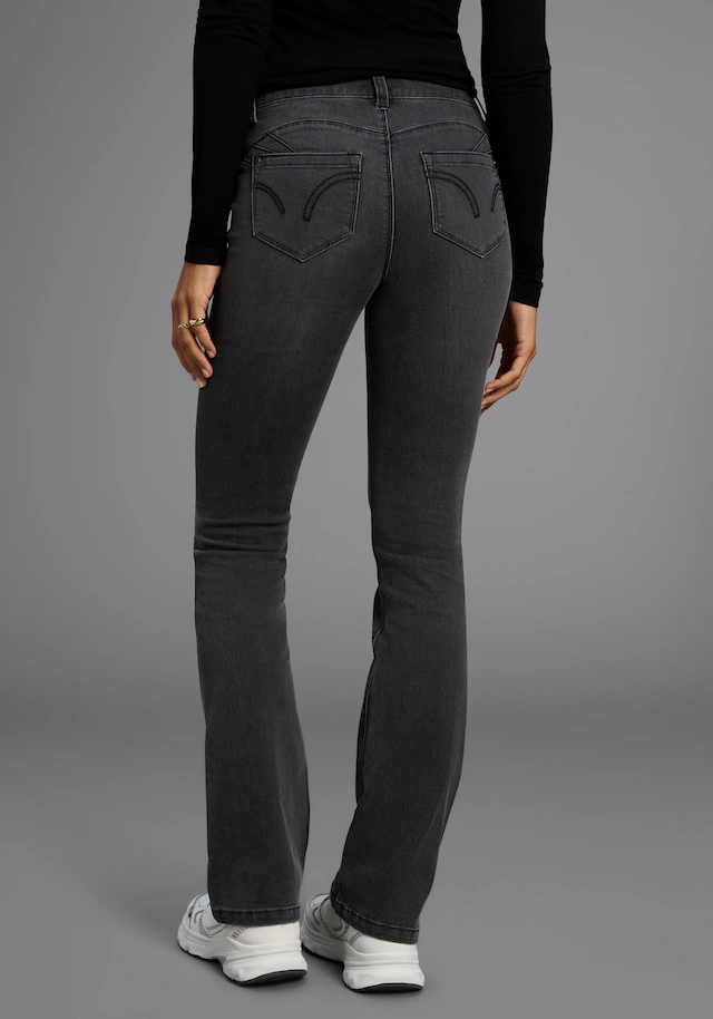 Arizona Bootcut-Jeans »Shaping« bootcut, Kontrastnähte, Used-Look-Waschung, niedrige Leibhöhe