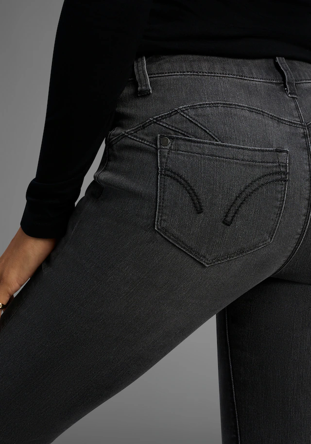 Arizona Bootcut-Jeans »Shaping« bootcut, Kontrastnähte, Used-Look-Waschung, niedrige Leibhöhe