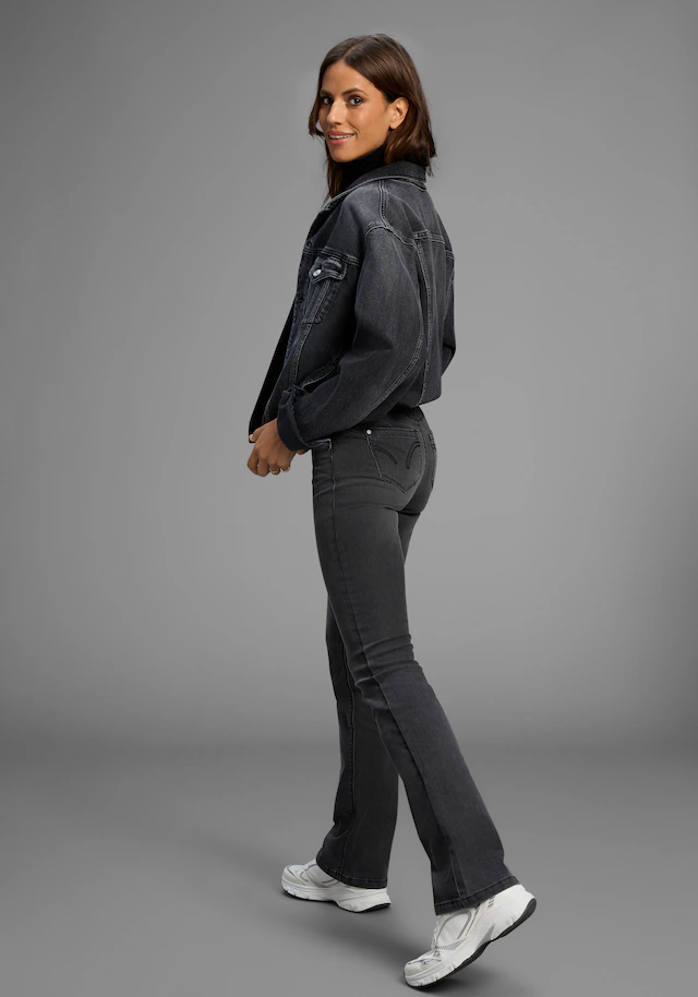 Arizona Bootcut-Jeans »Shaping« bootcut, Kontrastnähte, Used-Look-Waschung, niedrige Leibhöhe
