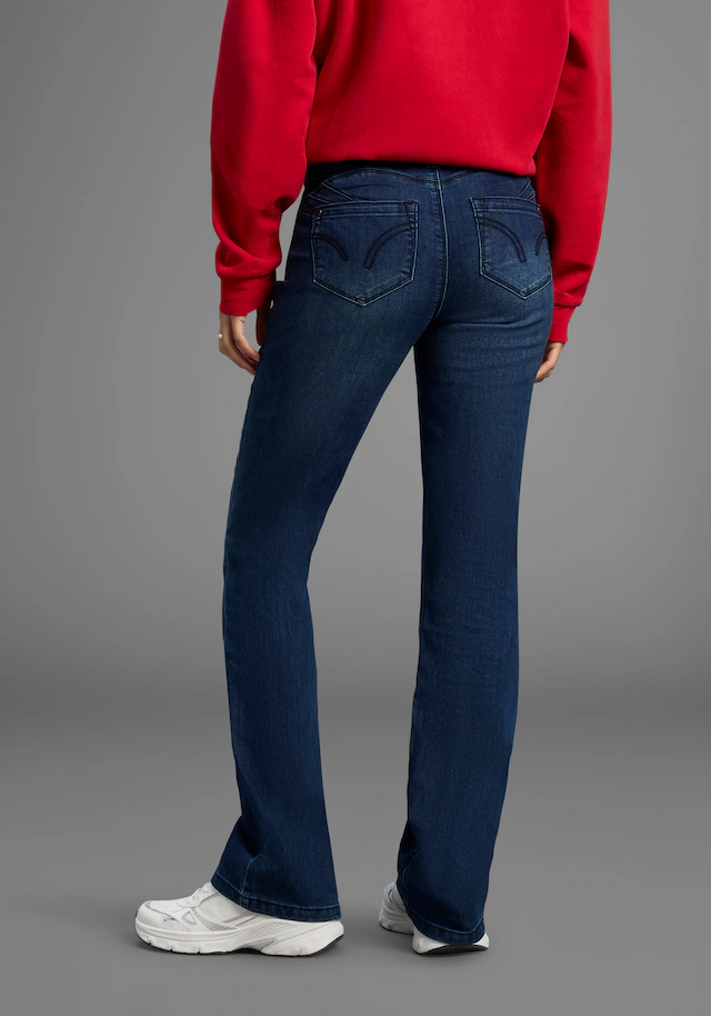 Arizona Bootcut-Jeans »Shaping« bootcut, Kontrastnähte, Used-Look-Waschung, niedrige Leibhöhe