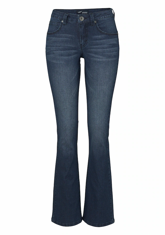 Arizona Bootcut-Jeans »Shaping« bootcut, Kontrastnähte, Used-Look-Waschung, niedrige Leibhöhe