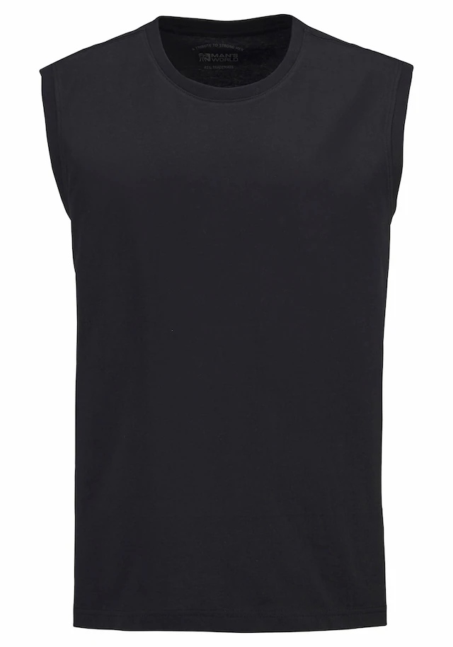 Man's World Muscleshirt Packung, 3er-Pack, 3 Stk. ärmellos, Basic-Stil, unifarben, Rundhalsausschnitt
