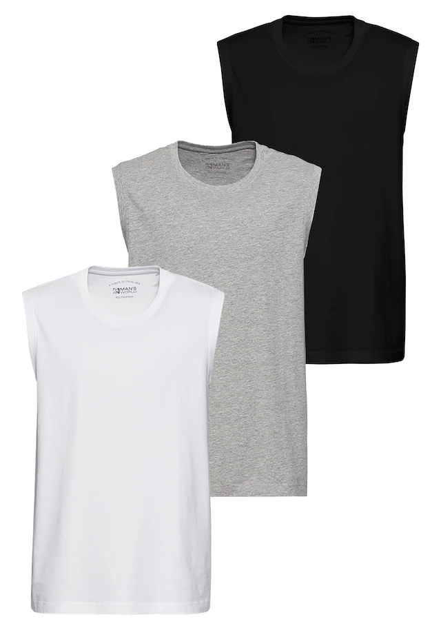 Man's World Muscleshirt Packung, 3er-Pack, 3 Stk. ärmellos, Basic-Stil, unifarben, Rundhalsausschnitt