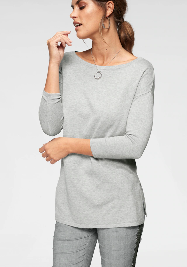 Laura Scott Longpullover Feinstrick mit U-Boot Ausschnitt und seitlichem Schlitz
