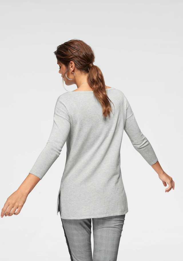 Laura Scott Longpullover Feinstrick mit U-Boot Ausschnitt und seitlichem Schlitz