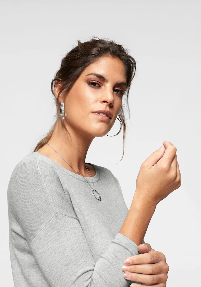Laura Scott Longpullover Feinstrick mit U-Boot Ausschnitt und seitlichem Schlitz