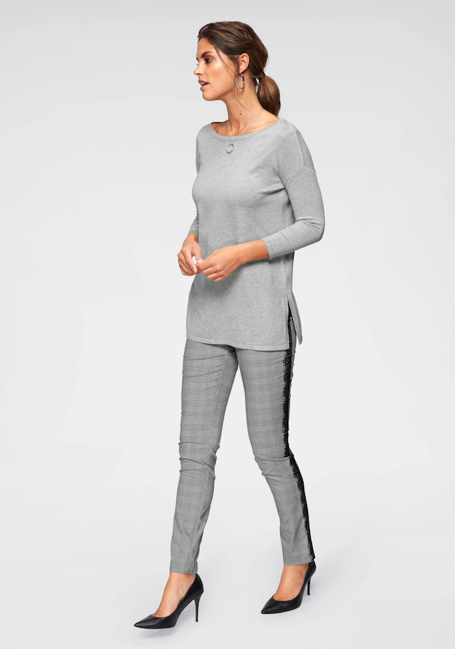 Laura Scott Longpullover Feinstrick mit U-Boot Ausschnitt und seitlichem Schlitz