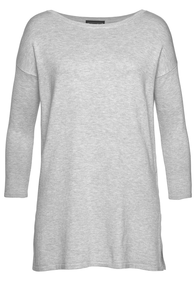 Laura Scott Longpullover Feinstrick mit U-Boot Ausschnitt und seitlichem Schlitz