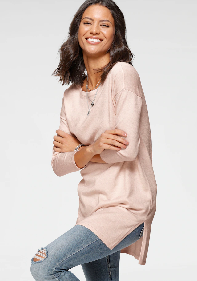 Laura Scott Longpullover Feinstrick mit U-Boot Ausschnitt und seitlichem Schlitz
