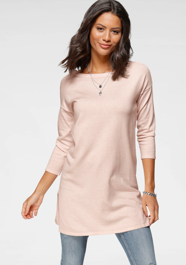 Laura Scott Longpullover Feinstrick mit U-Boot Ausschnitt und seitlichem Schlitz