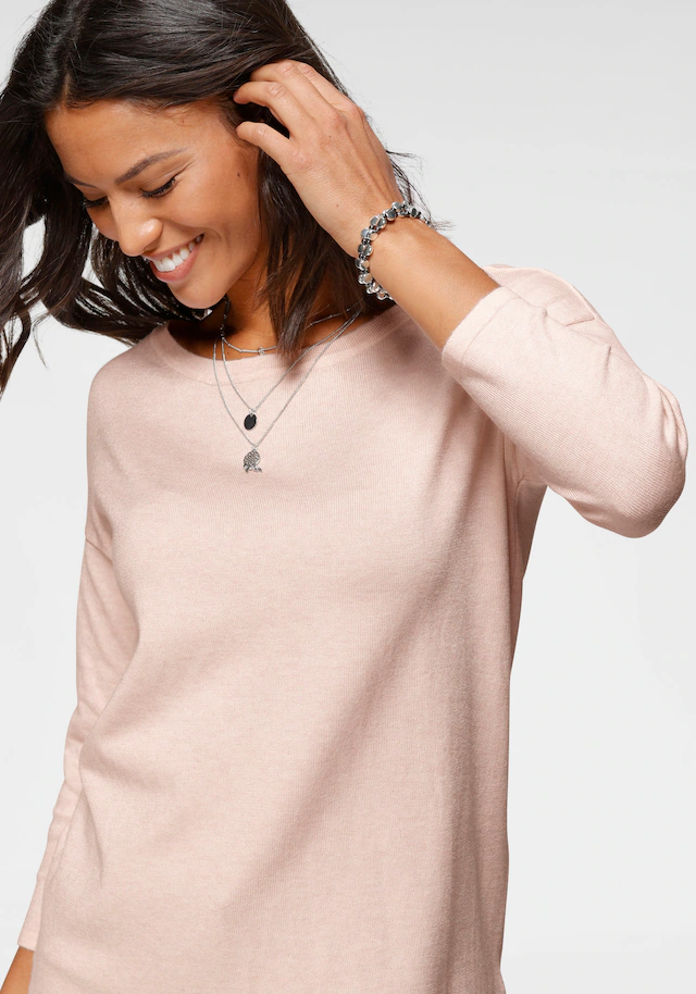 Laura Scott Longpullover Feinstrick mit U-Boot Ausschnitt und seitlichem Schlitz