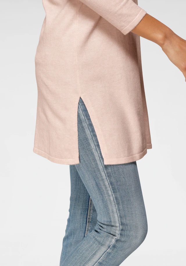 Laura Scott Longpullover Feinstrick mit U-Boot Ausschnitt und seitlichem Schlitz