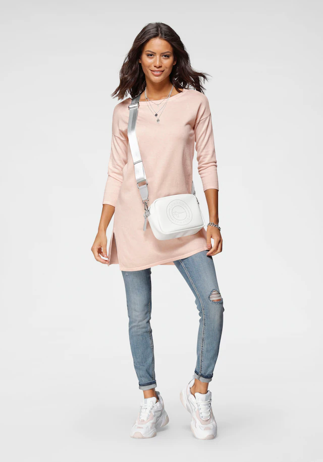 Laura Scott Longpullover Feinstrick mit U-Boot Ausschnitt und seitlichem Schlitz