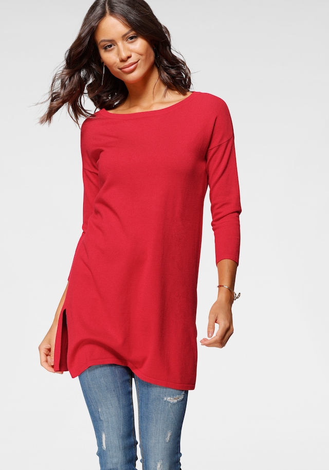Laura Scott Longpullover Feinstrick mit U-Boot Ausschnitt und seitlichem Schlitz