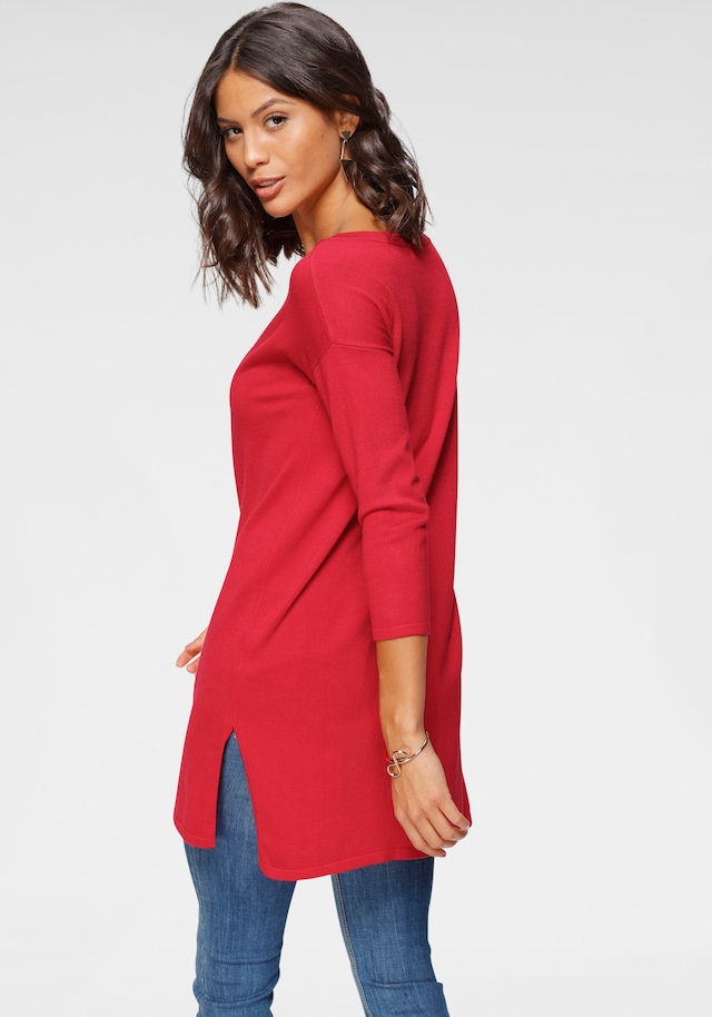 Laura Scott Longpullover Feinstrick mit U-Boot Ausschnitt und seitlichem Schlitz
