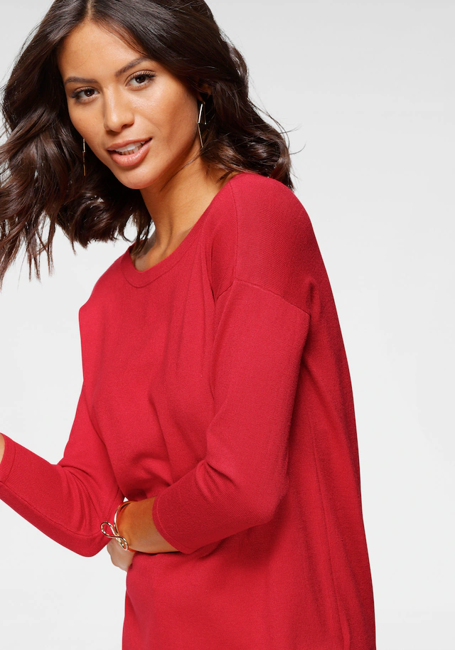 Laura Scott Longpullover Feinstrick mit U-Boot Ausschnitt und seitlichem Schlitz