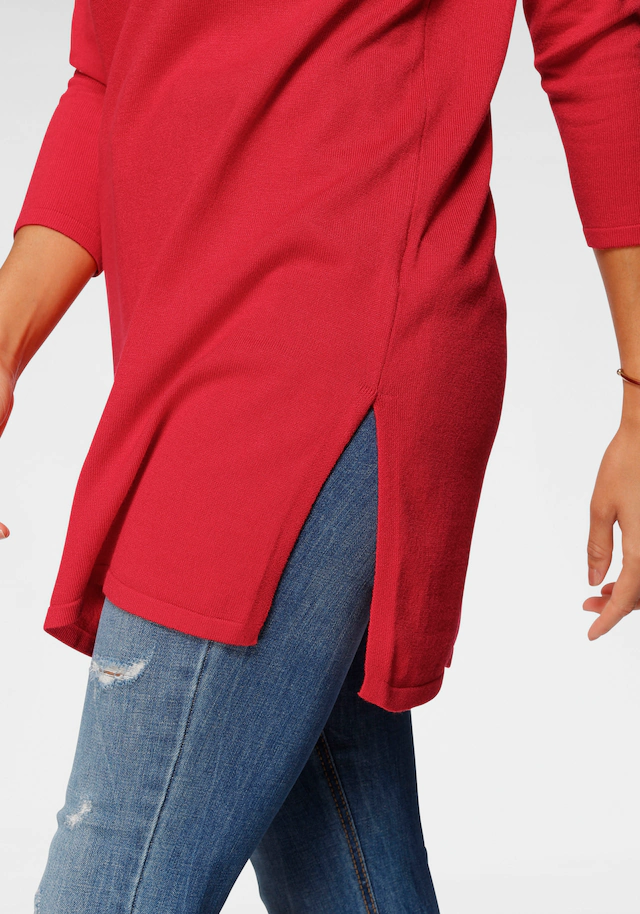 Laura Scott Longpullover Feinstrick mit U-Boot Ausschnitt und seitlichem Schlitz