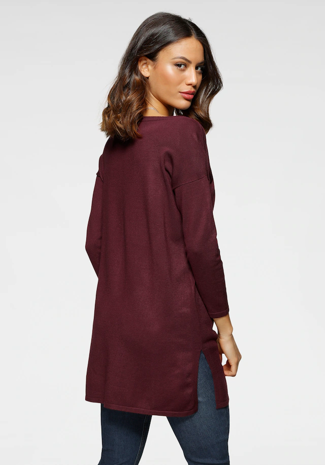 Laura Scott Longpullover Feinstrick mit U-Boot Ausschnitt und seitlichem Schlitz