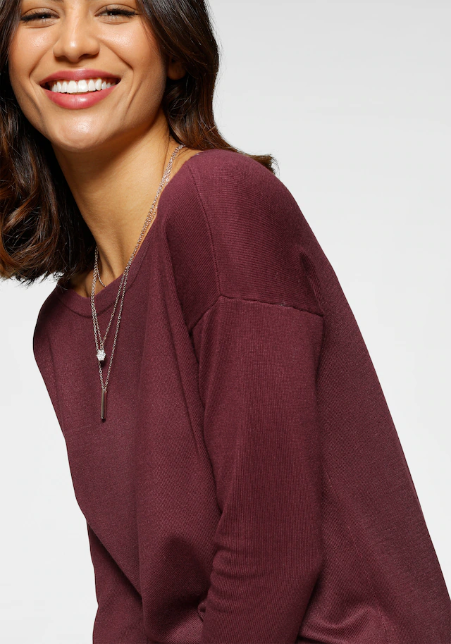 Laura Scott Longpullover Feinstrick mit U-Boot Ausschnitt und seitlichem Schlitz