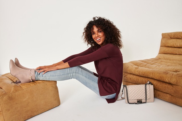 Laura Scott Longpullover Feinstrick mit U-Boot Ausschnitt und seitlichem Schlitz