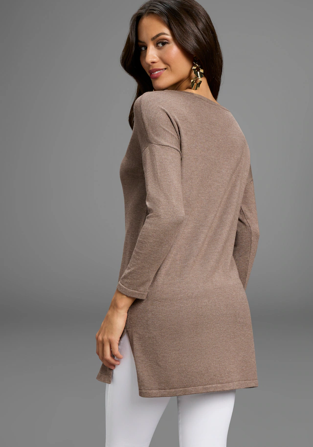 Laura Scott Longpullover Feinstrick mit U-Boot Ausschnitt und seitlichem Schlitz