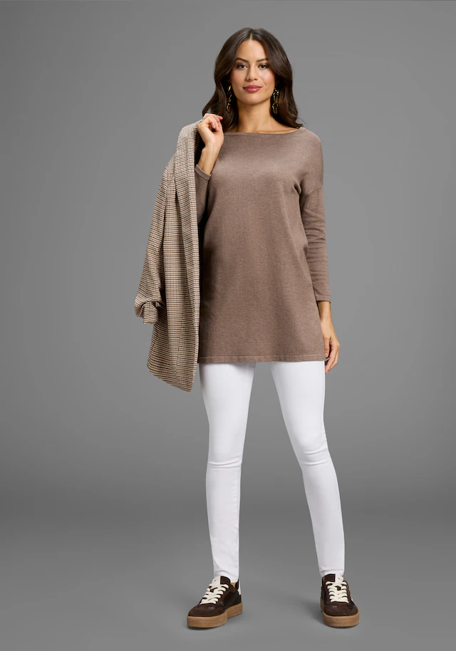 Laura Scott Longpullover Feinstrick mit U-Boot Ausschnitt und seitlichem Schlitz