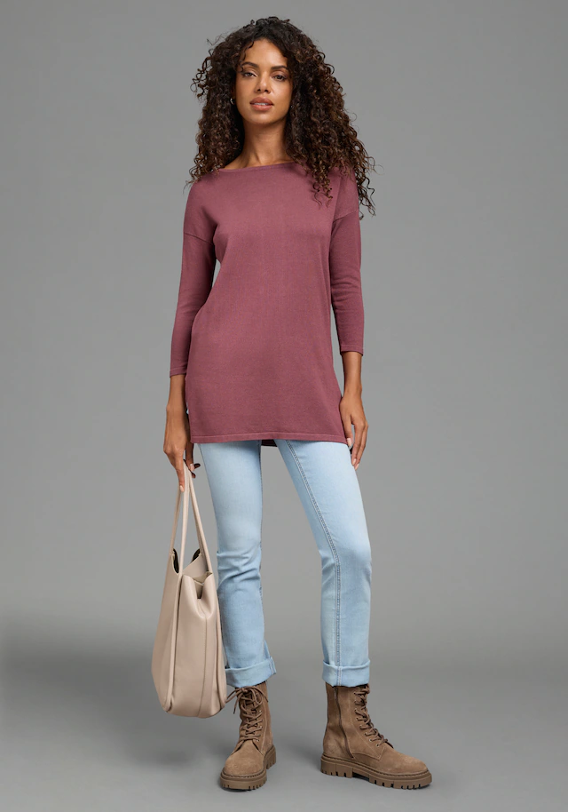 Laura Scott Longpullover Feinstrick mit U-Boot Ausschnitt und seitlichem Schlitz