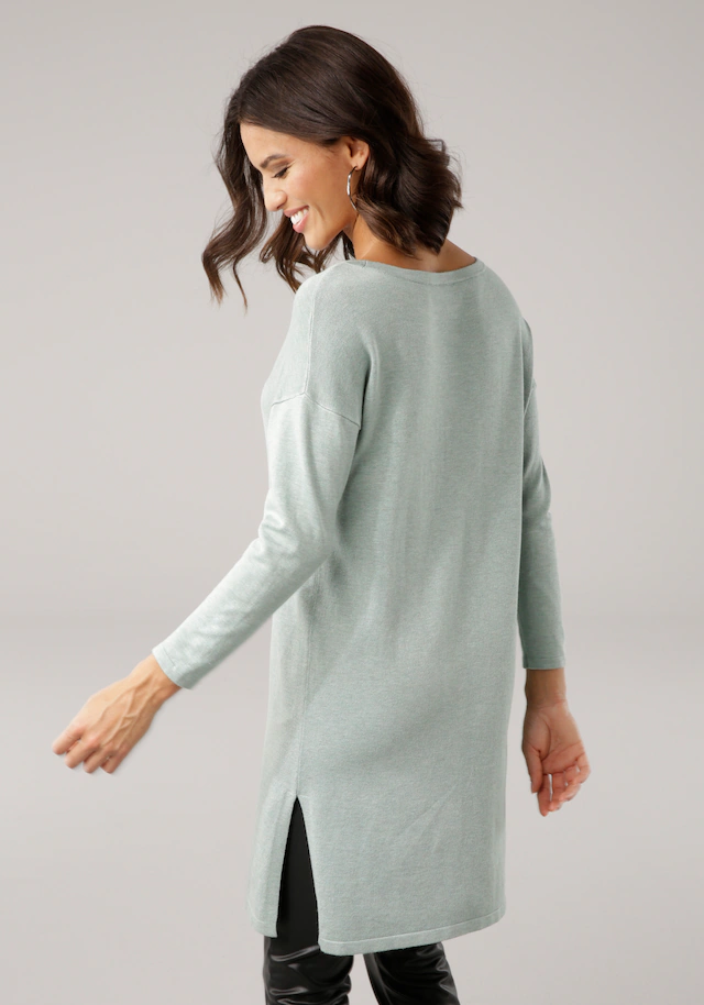Laura Scott Longpullover Feinstrick mit U-Boot Ausschnitt und seitlichem Schlitz