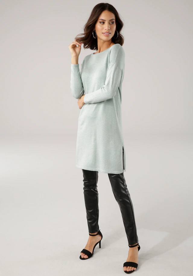 Laura Scott Longpullover Feinstrick mit U-Boot Ausschnitt und seitlichem Schlitz