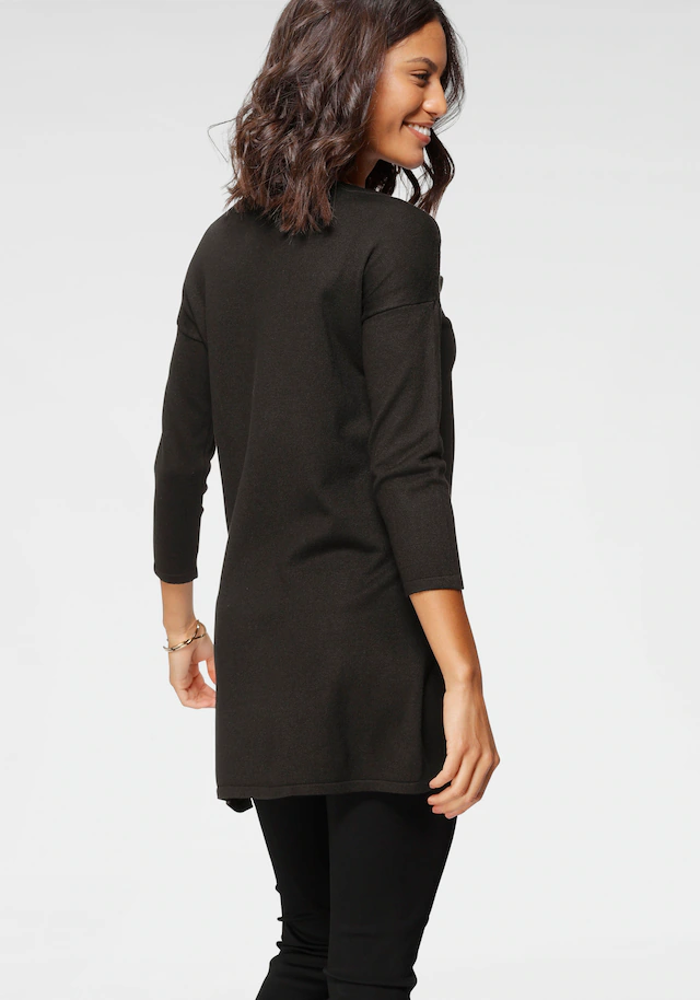Laura Scott Longpullover Feinstrick mit U-Boot Ausschnitt und seitlichem Schlitz