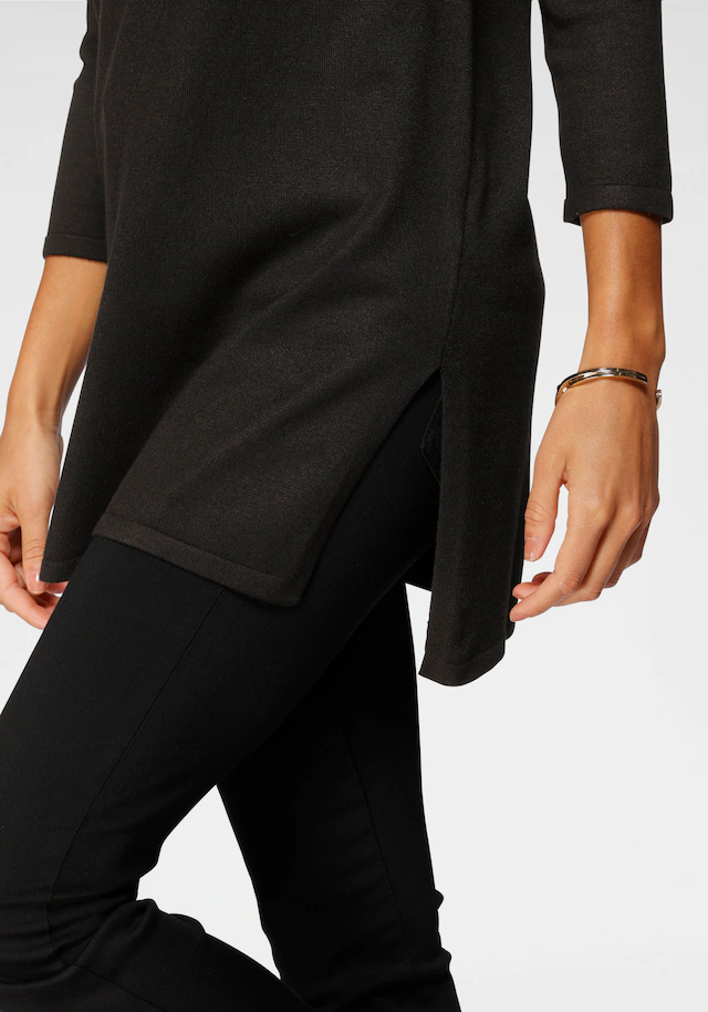 Laura Scott Longpullover Feinstrick mit U-Boot Ausschnitt und seitlichem Schlitz