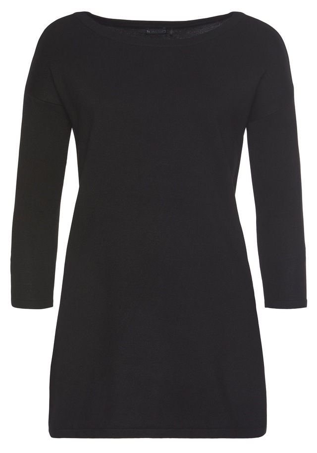 Laura Scott Longpullover Feinstrick mit U-Boot Ausschnitt und seitlichem Schlitz
