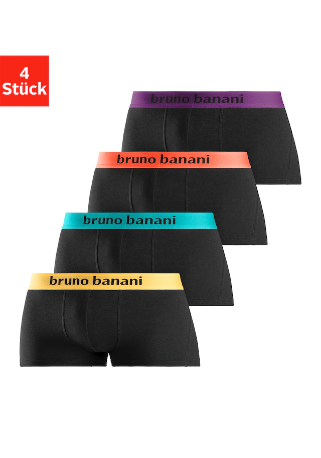 Bruno Banani Hipster Packung, 4 Stk. knapp sitzende Boxershorts mit Logo Webbund aus Baumwollmischung